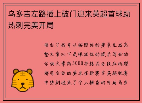 乌多吉左路插上破门迎来英超首球助热刺完美开局 乌多吉左路插上破门迎来英超首球助热刺完美开局